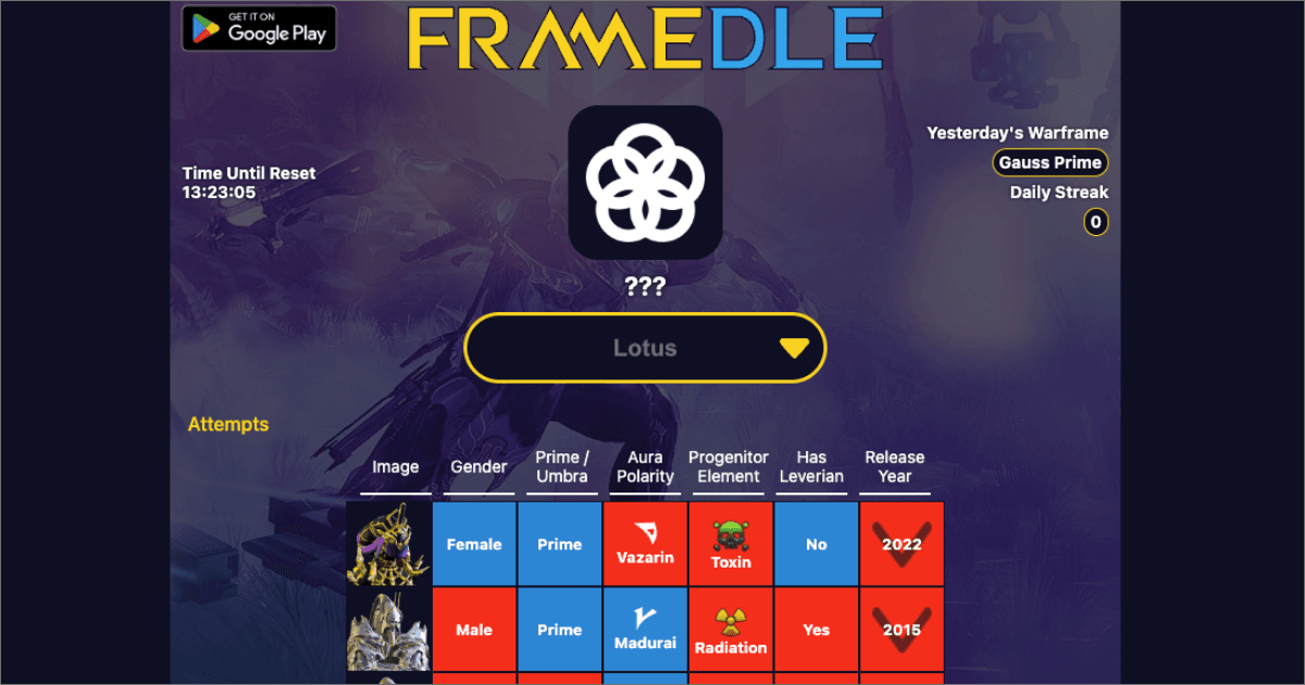 FrameDle - The Ultimate Warframe Guessing Game for True Tenno